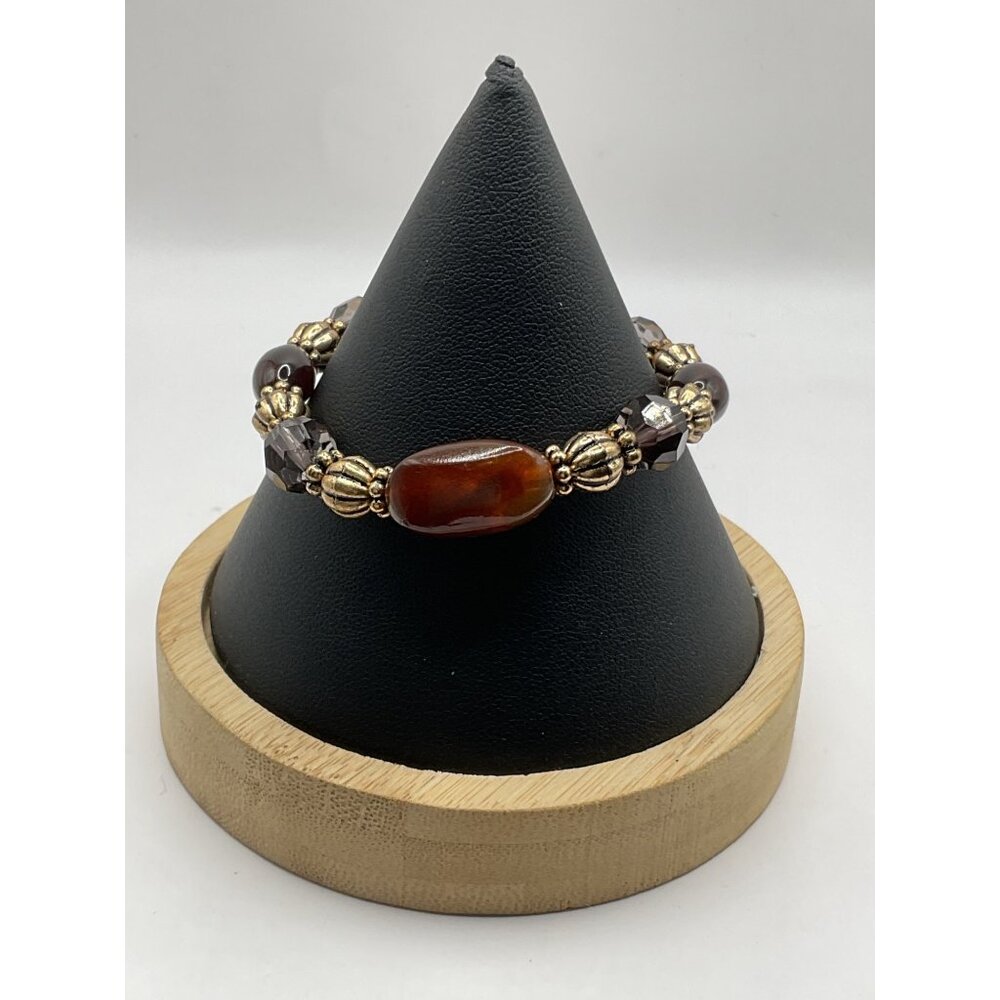 Brown & Gold Beaded Stretch Bracelet